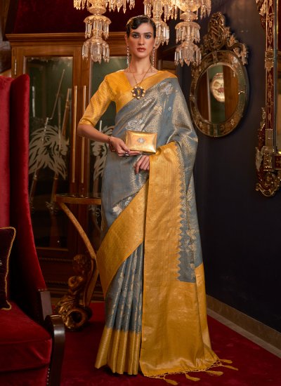 Auspicious Weaving Silk Grey Classic Saree