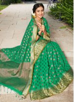 Awesome Banarasi Silk Weaving Green Designer Traditional Saree