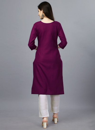 Awesome Cotton Embroidered Magenta Party Wear Kurti