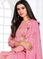 Awesome Cotton Satin Pink Floral Print Salwar Suit