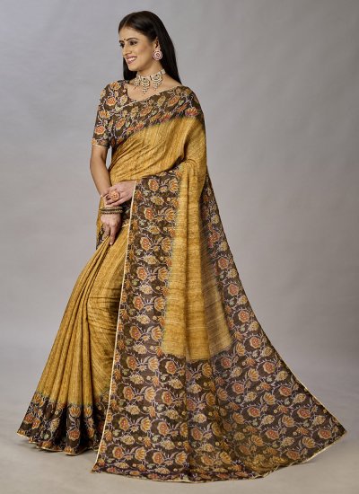 Awesome Jacquard Silk Yellow Classic Designer Saree
