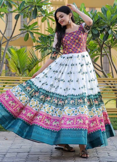 Awesome Patola Silk  Printed Multi Colour Floor Length Gown