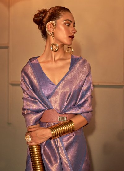 Awesome Purple Weaving Handloom silk Classic Saree