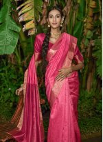 Awesome Raw Silk Rani Woven Bandhani Saree