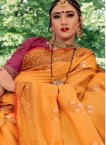 Awesome Woven Orange Cotton Silk Traditional Designer Saree