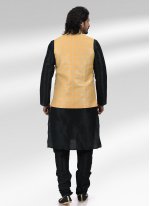 Banarasi Jacquard Black and Yellow Fancy Kurta Payjama With Jacket