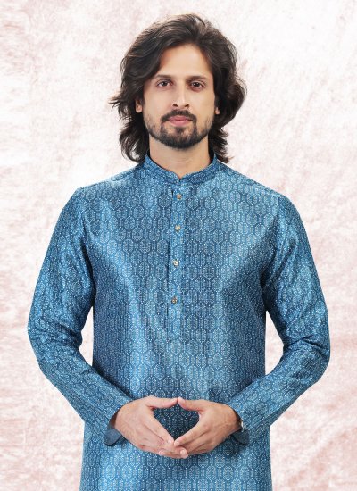 
                            Banarasi Jacquard Blue Fancy Kurta Pyjama