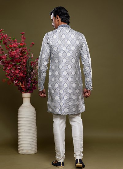 Banarasi Jacquard Embroidered Indo Western in Grey