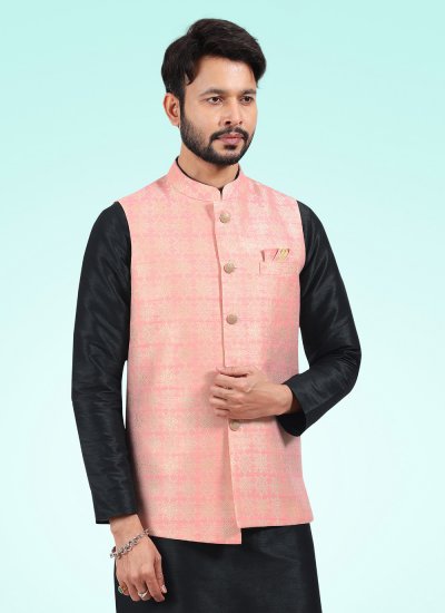 
                            Banarasi Jacquard Fancy Black and Pink Kurta Payjama With Jacket
