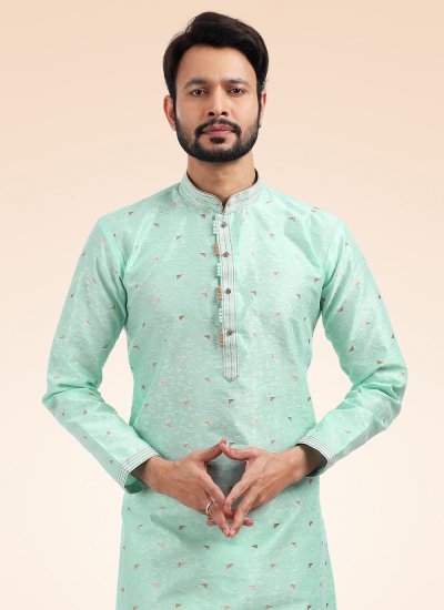 Banarasi Jacquard Green Fancy Kurta Pyjama