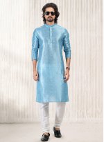 Banarasi Jacquard Kurta Pyjama in Aqua Blue