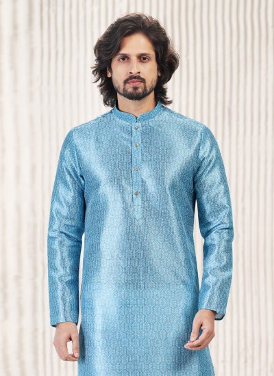 
                            Banarasi Jacquard Kurta Pyjama in Aqua Blue