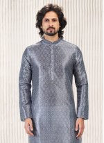 Banarasi Jacquard Kurta Pyjama in Grey