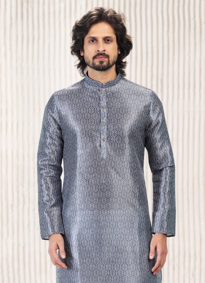 
                            Banarasi Jacquard Kurta Pyjama in Grey