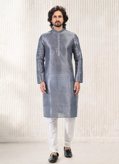 Banarasi Jacquard Kurta Pyjama in Grey