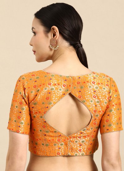 Banarasi Jacquard Orange Designer Blouse