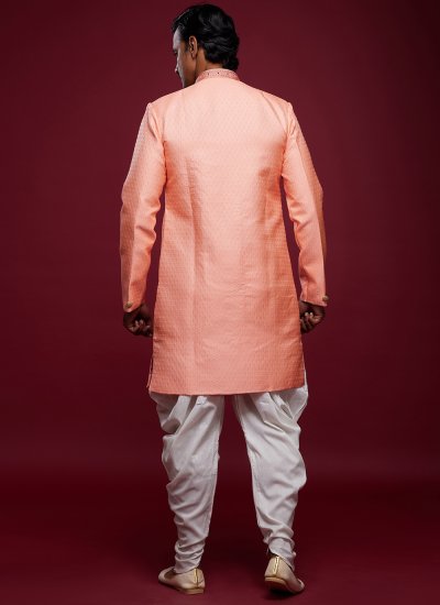 Banarasi Jacquard Pink Embroidered Indo Western Sherwani