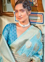 Banarasi Silk Aqua Blue Designer Saree