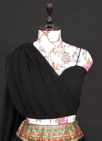 
                            Banarasi Silk Black Zari Trendy Lehenga Choli