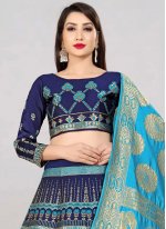 Banarasi Silk Blue and Navy Blue Designer Lehenga Choli