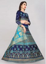 Banarasi Silk Blue and Navy Blue Designer Lehenga Choli