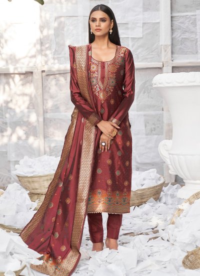 Banarasi Silk Brown Pant Style Suit