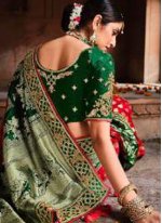 Banarasi Silk Designer Saree in Green and Red