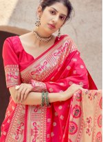 Banarasi Silk Designer Traditional Saree in Rani