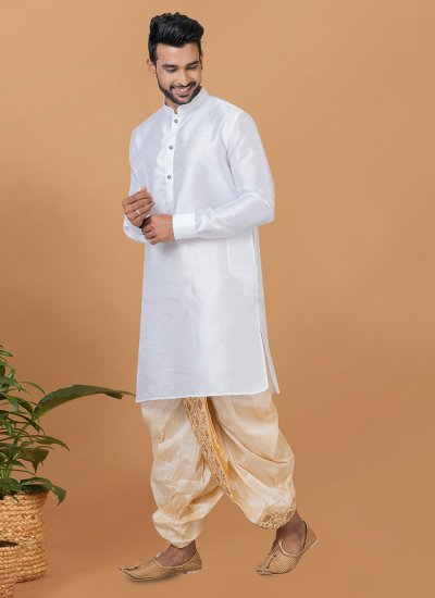 Banarasi Silk Dhoti Kurta in White