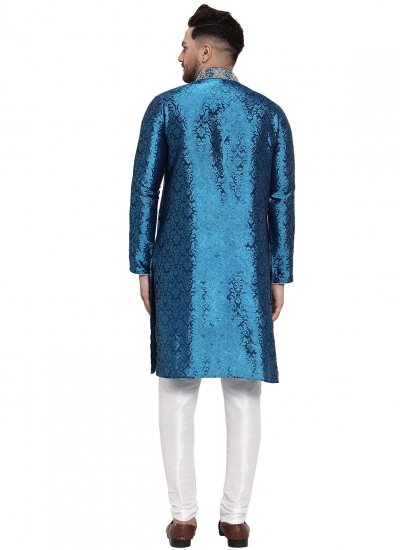 Banarasi Silk Embroidered Kurta Pyjama in Blue