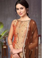 Banarasi Silk Fancy Brown and Peach Churidar Designer Suit