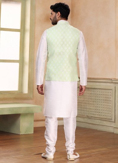 Banarasi Silk Fancy Green and Off White Kurta Payjama With Jacket