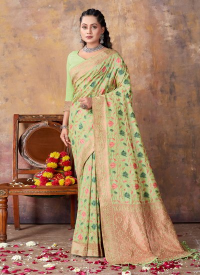 Banarasi Silk Fancy Green Traditional Saree