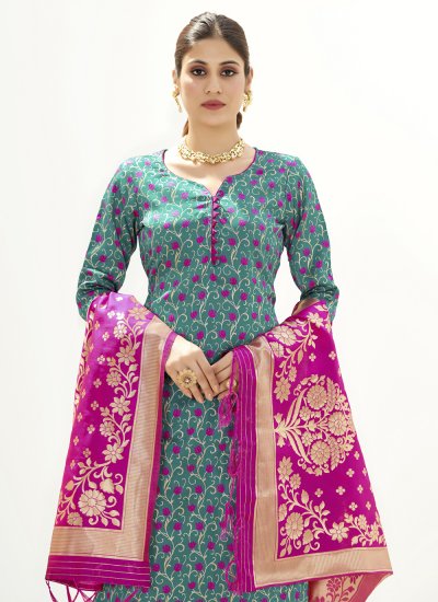 Banarasi Silk Firozi Pant Style Suit