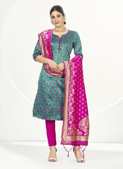 Banarasi Silk Firozi Pant Style Suit