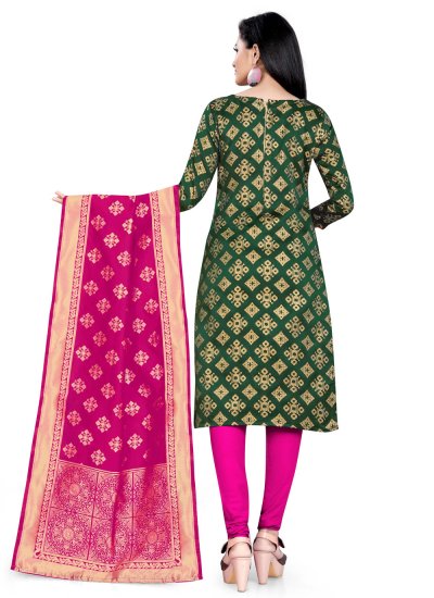 Banarasi Silk Green Churidar Salwar Suit