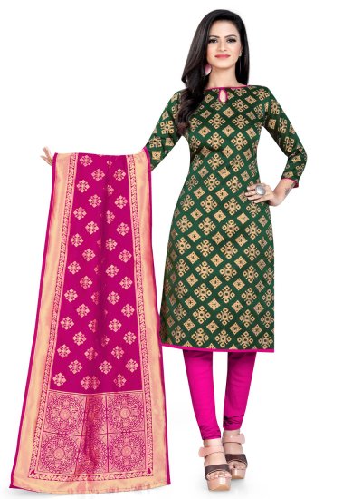 Banarasi Silk Green Churidar Salwar Suit