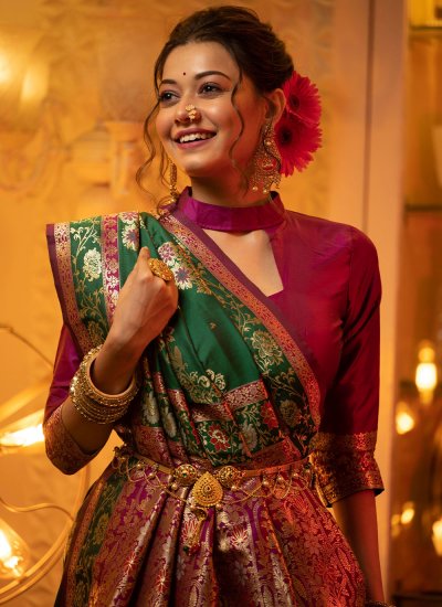 Banarasi Silk Green Contemporary Style Saree