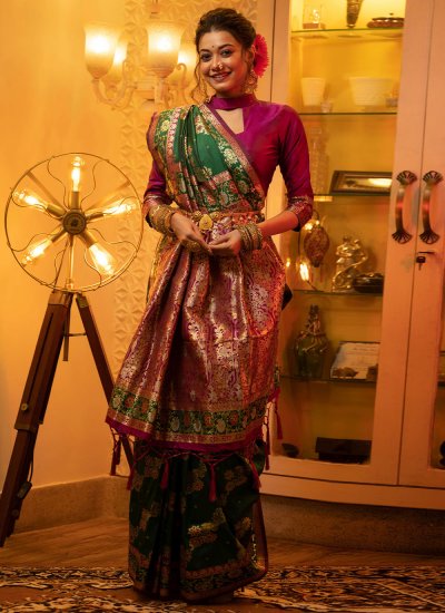 Banarasi Silk Green Contemporary Style Saree