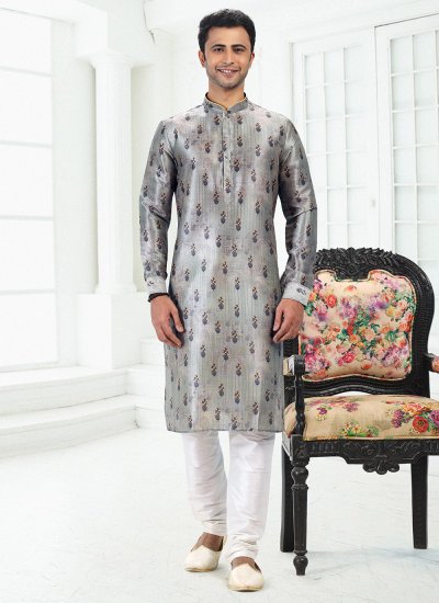 Banarasi Silk Green Digital Print Kurta Pyjama