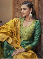 Banarasi Silk Green Resham Trendy Salwar Kameez