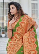 Banarasi Silk Green Weaving Traditional Designer Saree