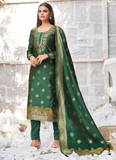 Banarasi Silk Green Woven Salwar Suit