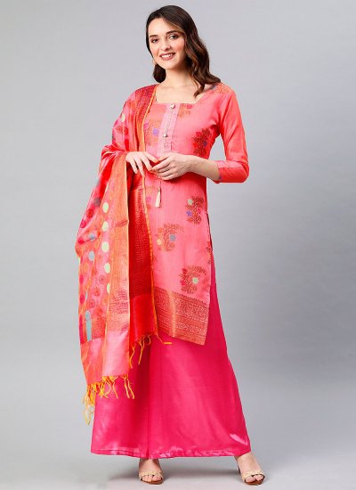 Banarasi Silk Hot Pink Designer Palazzo Suit