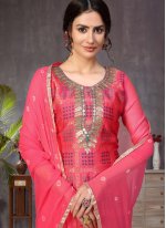 Banarasi Silk Hot Pink Fancy Churidar Designer Suit