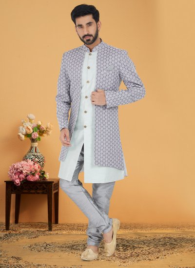Banarasi Silk Indo Western in Grey and White