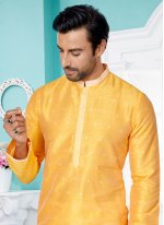 Banarasi Silk Jacquard Work Kurta Pyjama in Yellow