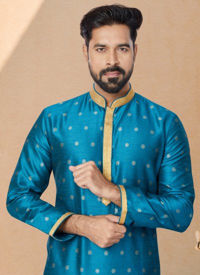 
                            Banarasi Silk Kurta Pyjama in Blue