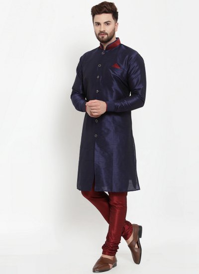 
                            Banarasi Silk Kurta Pyjama in Navy Blue