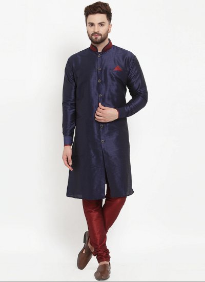 Banarasi Silk Kurta Pyjama in Navy Blue
